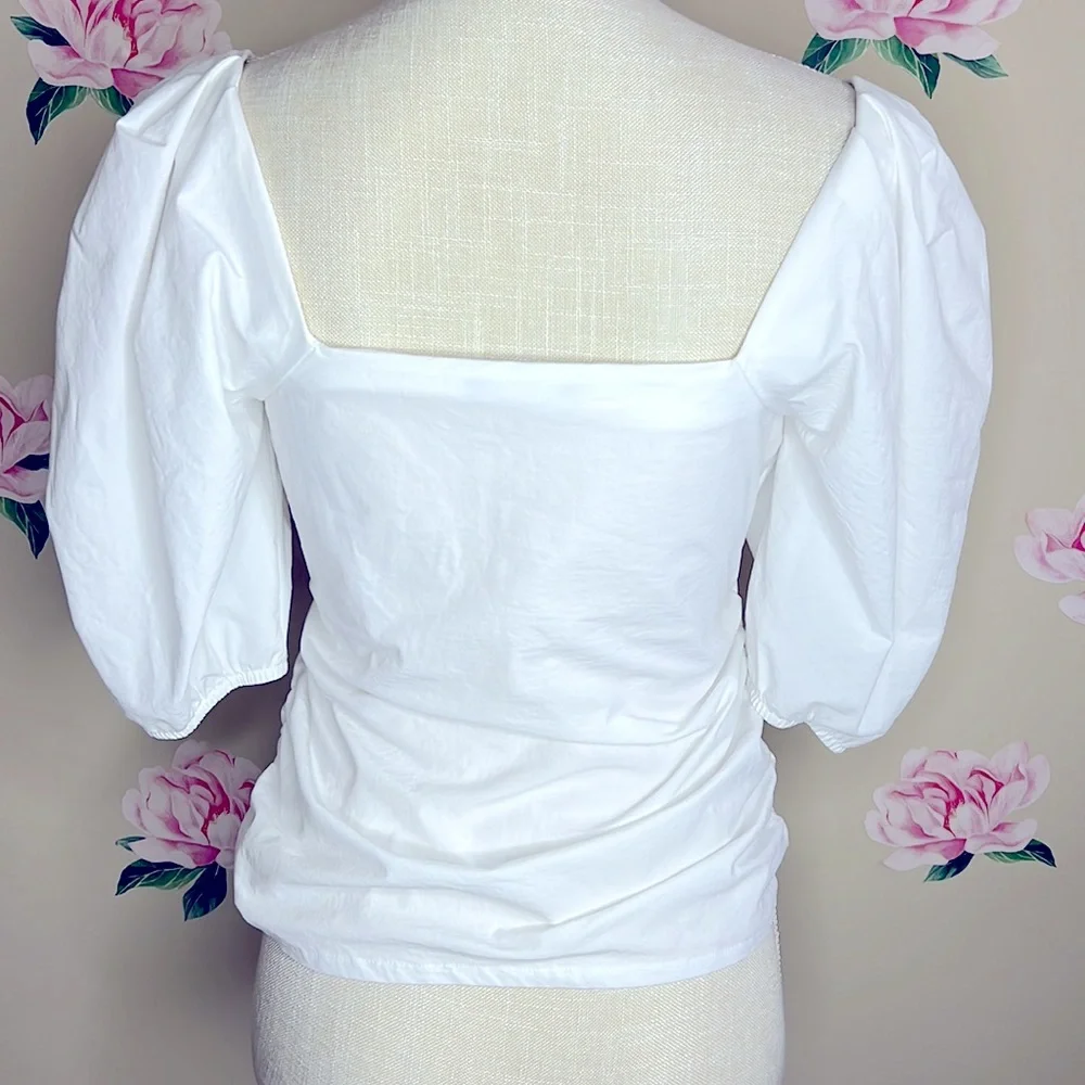 Zara White Puff Sleeve Square Neck Stretch Top Blouse. W-25✅. NWOT